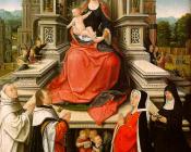 简 贝勒冈布 : The Retable of Le Cellier (triptych), central panel featuring The Virgin & Child